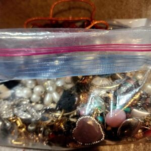 Bag of Vintage Costume Craft Jewelry Watch Beads Bracelets Clip Screw  Earrings